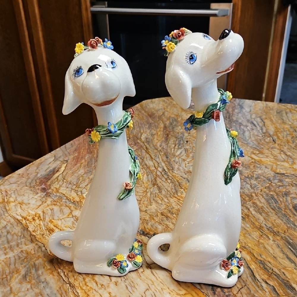 Vintage Long Neck Dogs Ceramic Figurines